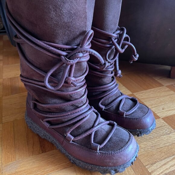 Paul Brodie Tall Lace Winter Boots Mukluks Brown Leather - Picture 5 of 8